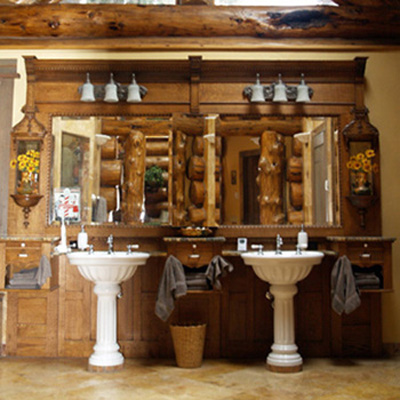 Bathroom Sink on Gorgeous Pedestal Sinks In Log Home Bathroom  Big Sky
