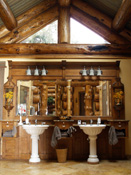 Gorgeous Pedestal Sinks in Log Home Bathroom, Big Sky