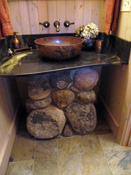 Rock base sink in log home, Bozeman MT