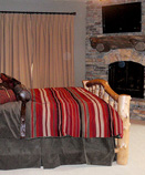 Log Home Bedroom With Fireplace, Big Sky