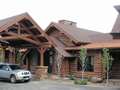 Custom Log Home From Driveway, Big Sky MT