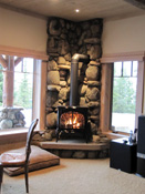Rock Fireplace, Log Home, Bozeman MT