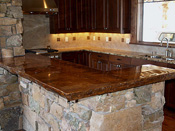 Log Home Kitchen With Rock Accents, Bozeman MT